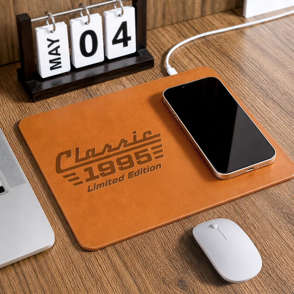 Gift For Father, Proud, Custom Text - Classic Year Limited Edition - Personalized Leather Charging Mat