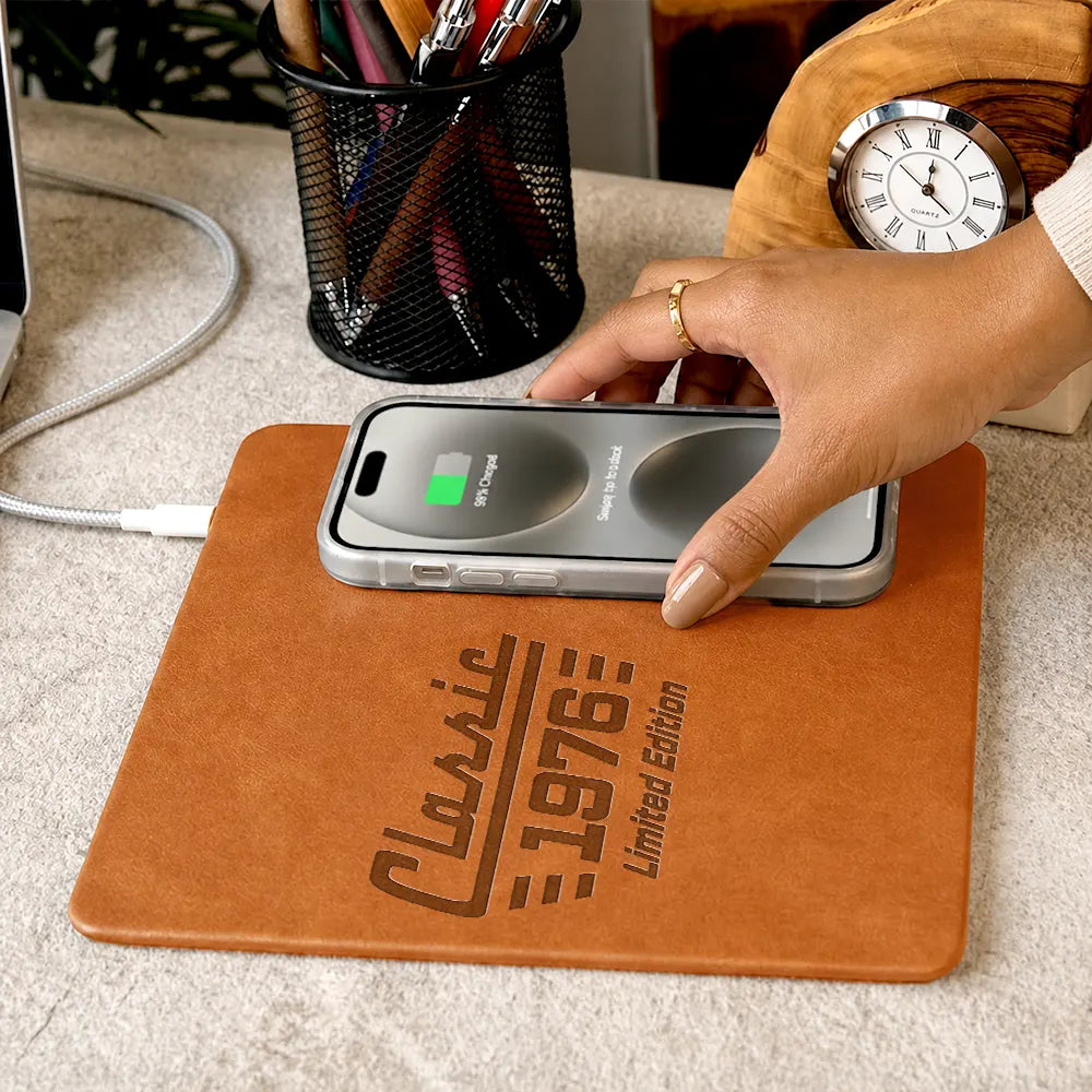 Gift For Father, Proud, Custom Text - Classic Year Limited Edition - Personalized Leather Charging Mat