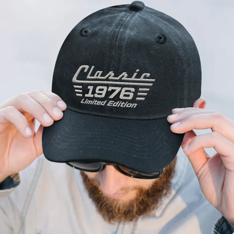 Gift For Grandpa,Gift For Father,Non-Eng,Proud - Classic Year Limited Edition - Personalized Vintage Washed Denim Cap