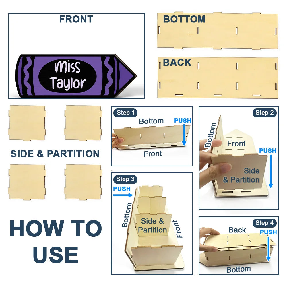 Back To School,Teacher,Grateful,Custom Text - Colorful Crayons With Name - Personalized Wooden Pen Pencil Holder