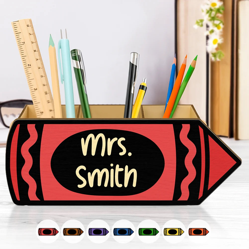 Colorful Crayons With Name - Personalized Wooden Pen Pencil Holder