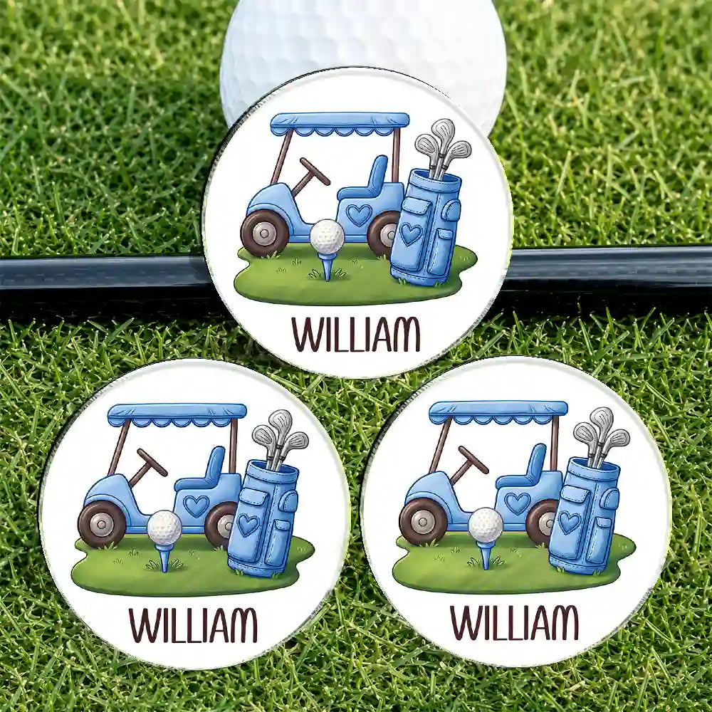 Playful, Golf, Gift For Yourself, Icon - Colorful Golf Cart Golf Ball Marker - Personalized Acrylic Magnetic Clip