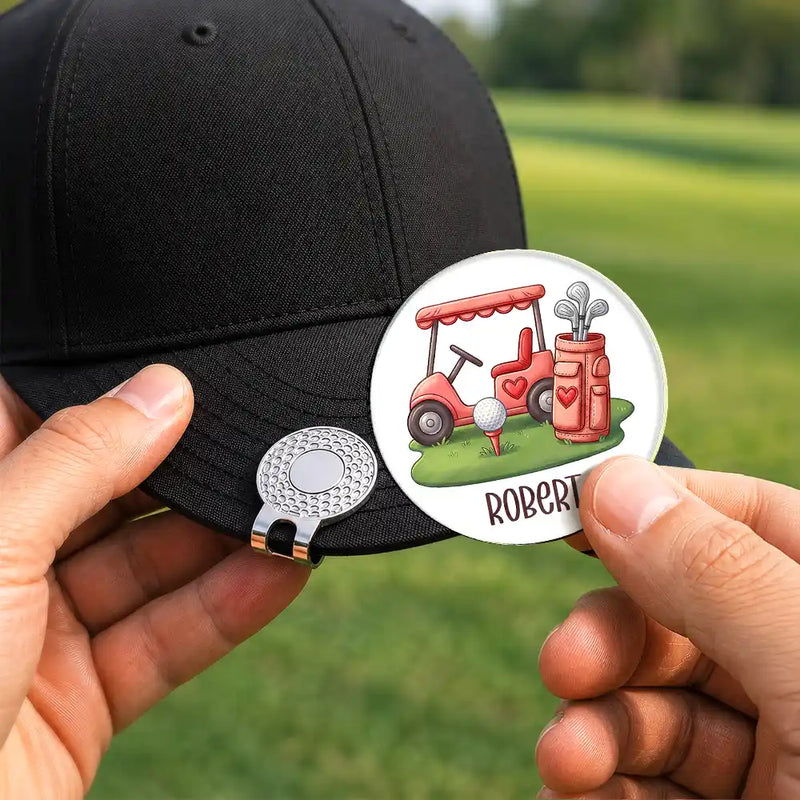 Playful, Golf, Gift For Yourself, Icon - Colorful Golf Cart Golf Ball Marker - Personalized Acrylic Magnetic Clip