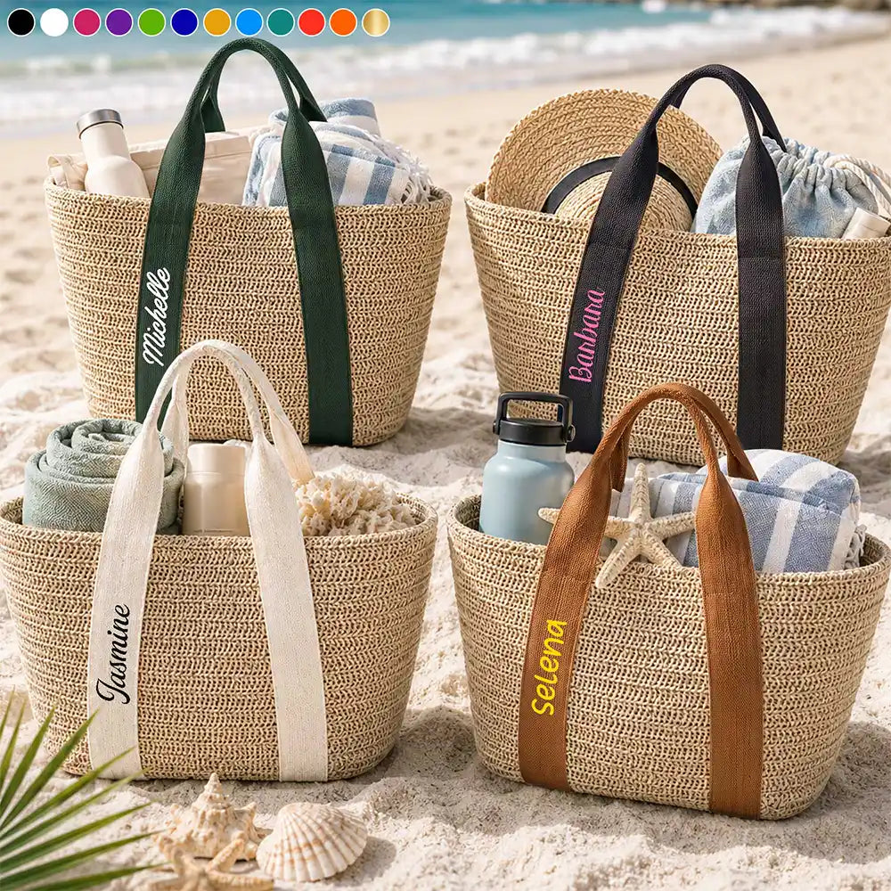 Gift For Yourself, Gift For Women, Summer, Adorable, Custom Text - Colorful Name In Style - Personalized Straw Beach Bag