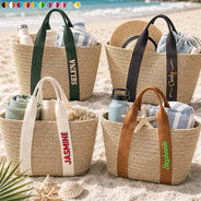 Adorable, Gift For Yourself, Summer, Gift For Women, Text Shadow - Colorful Name In Style - Personalized Straw Beach Bag