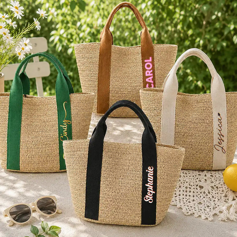 Adorable, Gift For Yourself, Summer, Gift For Women, Text Shadow - Colorful Name In Style - Personalized Straw Beach Bag