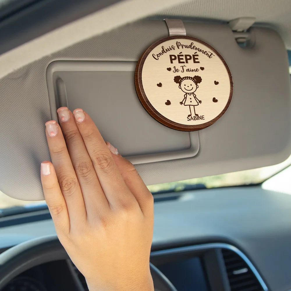 Gift For Yourself,Gift For Men,Gift For Grandpa,Gift For Father,Dog Dad,Cat Dad,Pet Dad,Gift For Mother,Gift For Grandma,Happy,Stick Figure,French - Conduis Prudemment Grand-Père Papa - Clip Para Parasol Del Coche De Forma Especial Personalizado
