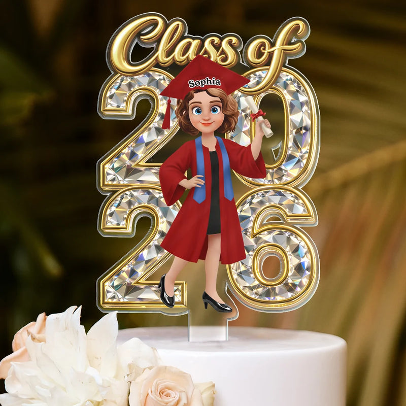 Graduation,Happy,Dad - Daughters (Adult),Gift For Daughter,Mom - Daughters (Adult),Dad - Sons,Gift For Son,Mom - Sons - Congrats Grad Woman Man Crystal Effect - Personalized Acrylic Cake Topper