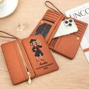 Gift For Women,Graduation,Happy - Congrats Graduate - Personalized Tri-Fold PU Leather Wristlet Wallet