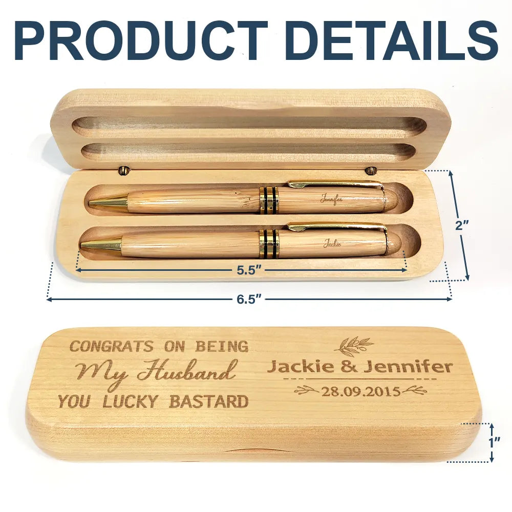 Gift For Couples, Gift For Husband, Gift For Wife, Gift For Boyfriend, Gift For Girlfriend, Funny - Congrats On Being My Husband - Personalized Wooden Pen Set