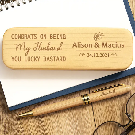 Congrats On Being My Husband - Personalized Wooden Pen Set