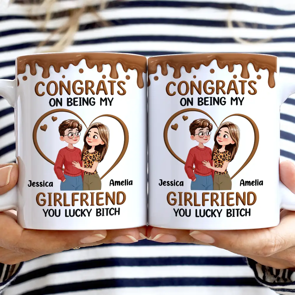 Gift For Couples,Old Couples,Funny,Gift For Husband,Gift For Wife - Congrats On Being My Husband Animate Hugging Couple - Personalized White Edge-to-Edge Mug