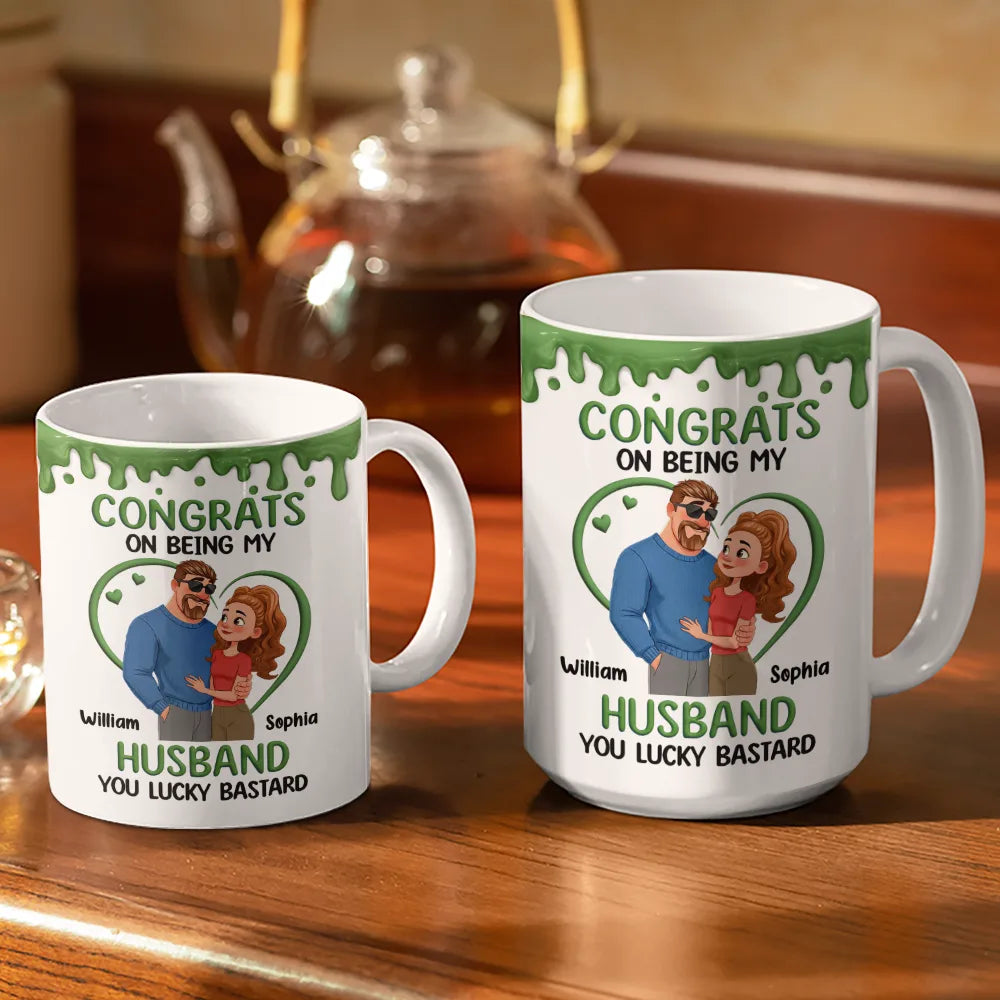 Gift For Couples,Old Couples,Funny,Gift For Husband,Gift For Wife - Congrats On Being My Husband Animate Hugging Couple - Personalized White Edge-to-Edge Mug