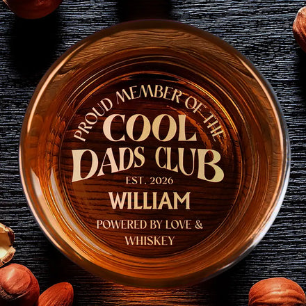 Cool Dads Club Powered By Love - Personalized Engraved Whiskey Glass