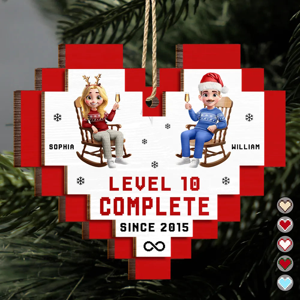 Gift For Couples,Gift For Husband,Gift For Wife,Gift For Boyfriend,Gift For Girlfriend,Love,Anniversary,Christmas - Couple Level Complete - Personalized 2-Layered Wooden Ornament