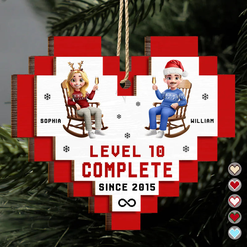 Gift For Couples,Gift For Husband,Gift For Wife,Gift For Boyfriend,Gift For Girlfriend,Love,Anniversary,Christmas - Couple Level Complete - Personalized 2-Layered Wooden Ornament