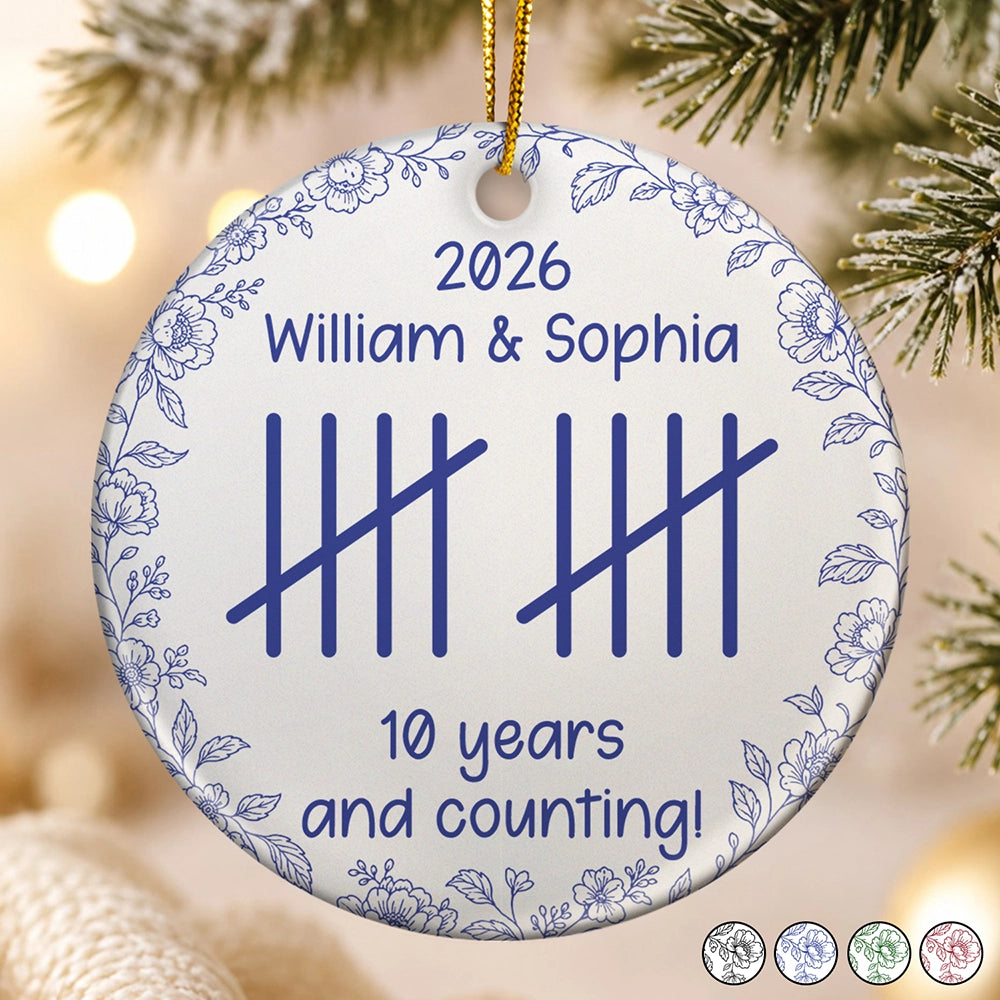 Anniversary,Christmas,Romantic,Gift For Couples,Icon - Couple Anniversary Gift Tally Mark - Personalized Circle Ceramic Ornament