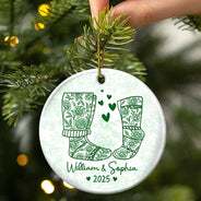 Love,Christmas,Gift For Wife,Gift For Husband,Gift For Couples - Couple Christmas Socks Toile - Personalized Circle Ceramic Ornament