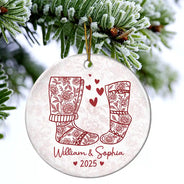 Love,Christmas,Gift For Wife,Gift For Husband,Gift For Couples - Couple Christmas Socks Toile - Personalized Circle Ceramic Ornament