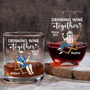 Love, Gift For Couples, Gift For Husband, Gift For Wife, Gift For Boyfriend, Gift For Girlfriend, Old Couples - Couple Drinking Wine Together - Personalized Combo Wine & Whiskey Glass
