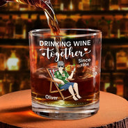Love, Gift For Couples, Gift For Husband, Gift For Wife, Gift For Boyfriend, Gift For Girlfriend, Old Couples - Couple Drinking Wine Together - Personalized Combo Wine & Whiskey Glass