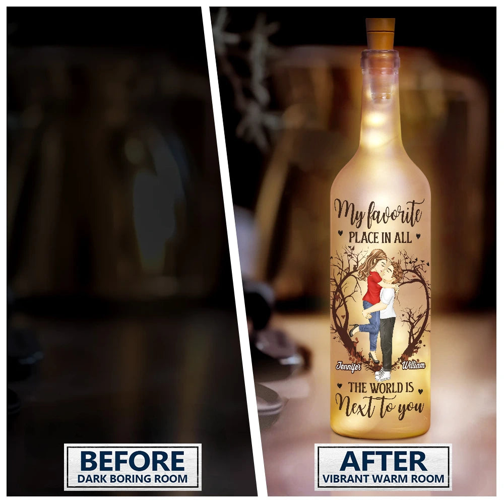 Gift For Couples, Gift For Husband, Gift For Boyfriend, Gift For Girlfriend, Gift For Wife - Couple Favorite Place In All The World - Personalized Bottle Light