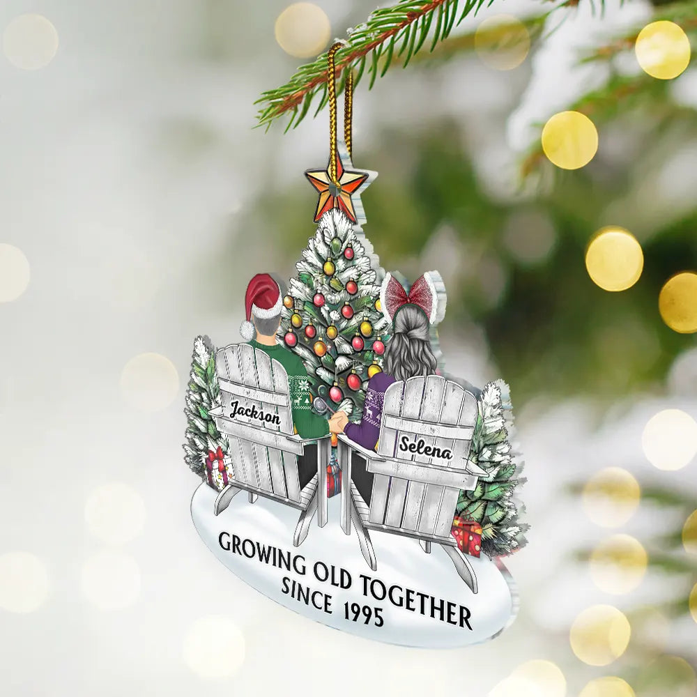 Gift For Couples, Old Couples ,Gift For Husband, Gift For Wife, Love - Couple Growing Old Together Since - Personalized Custom Shaped Acrylic Ornament