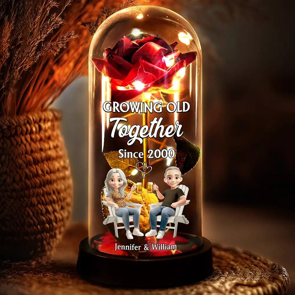 Gift For Couples, Old Couples, Gift For Husband, Gift For Wife, Happy - Couple Growing Old Together Since - Personalized Everlasting Rose Dome Lamp