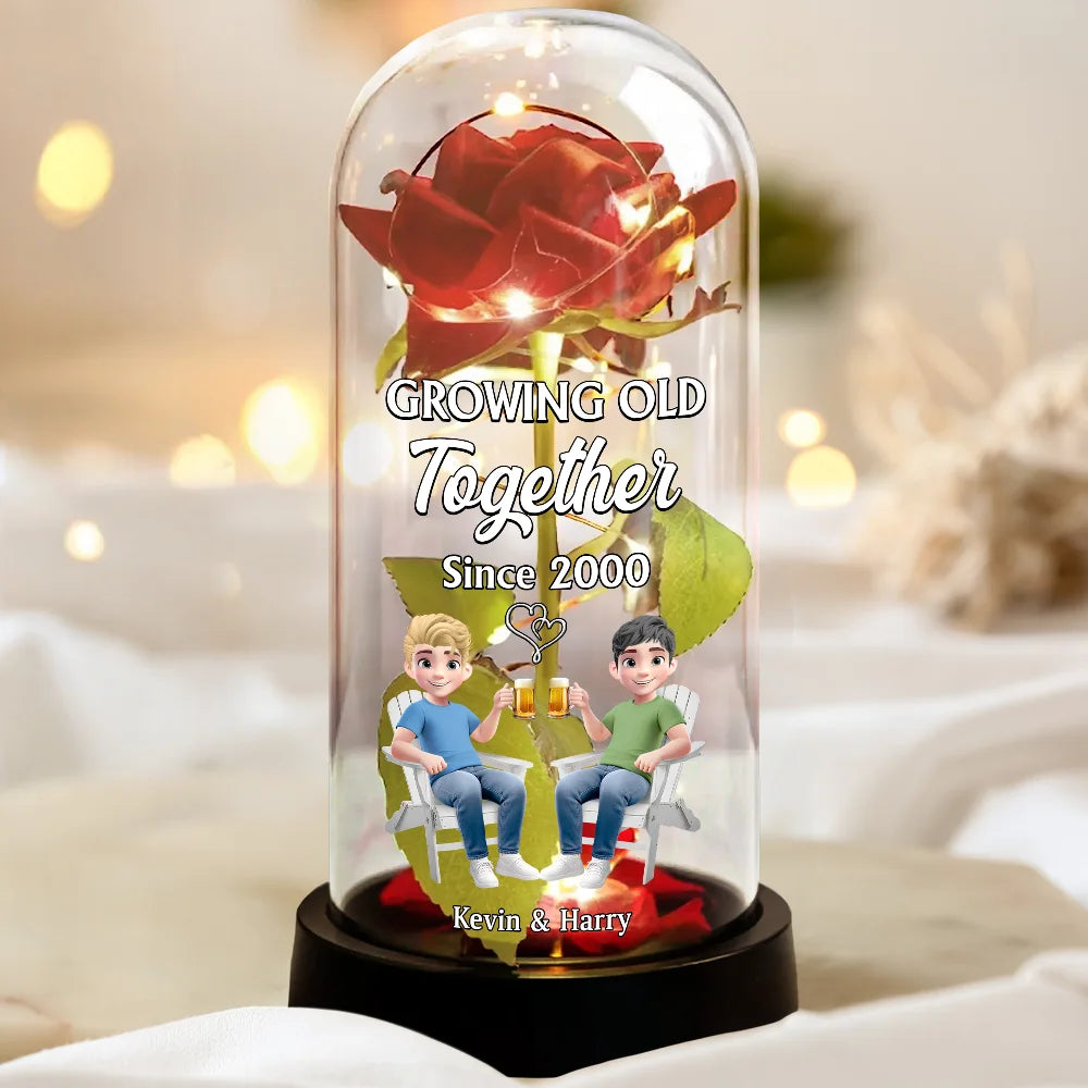 Gift For Couples, Old Couples, Gift For Husband, Gift For Wife, Happy - Couple Growing Old Together Since - Personalized Everlasting Rose Dome Lamp
