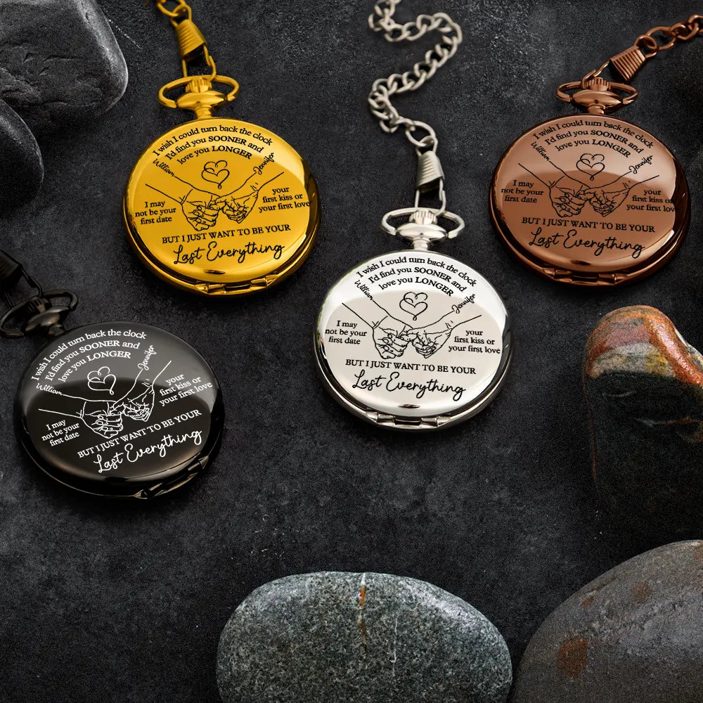 Gift For Couples,Gift For Husband,Gift For Boyfriend,Love - Couple Hand Holding I Wish I Could Turn Back The Clock - Personalized Pocket Watch