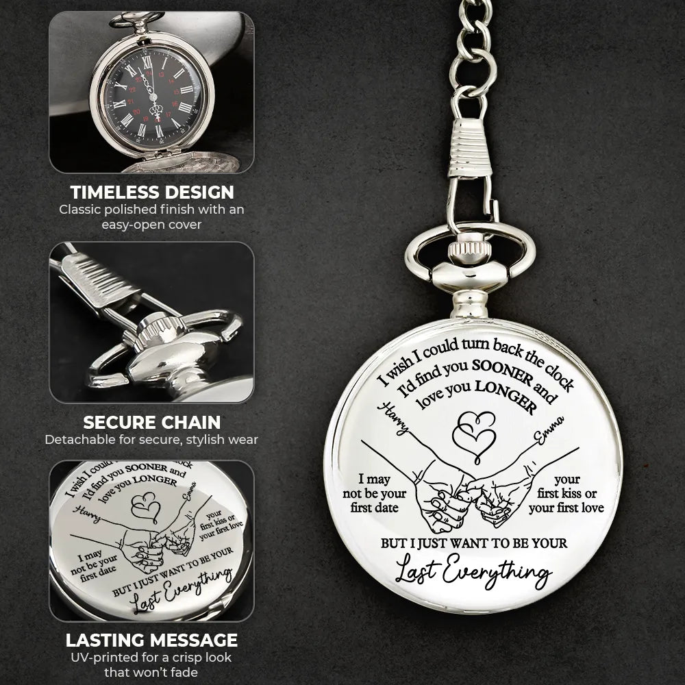 Gift For Couples,Gift For Husband,Gift For Boyfriend,Love - Couple Hand Holding I Wish I Could Turn Back The Clock - Personalized Pocket Watch