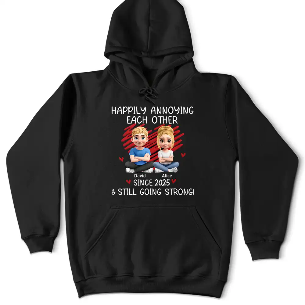 Gift For Couples, Gift For Wife, Gift For Husband, Gift For Boyfriend, Gift For Girlfriend, Funny, Old Couples - Couple Happily Annoying Each Other Since - Personalized T Shirt