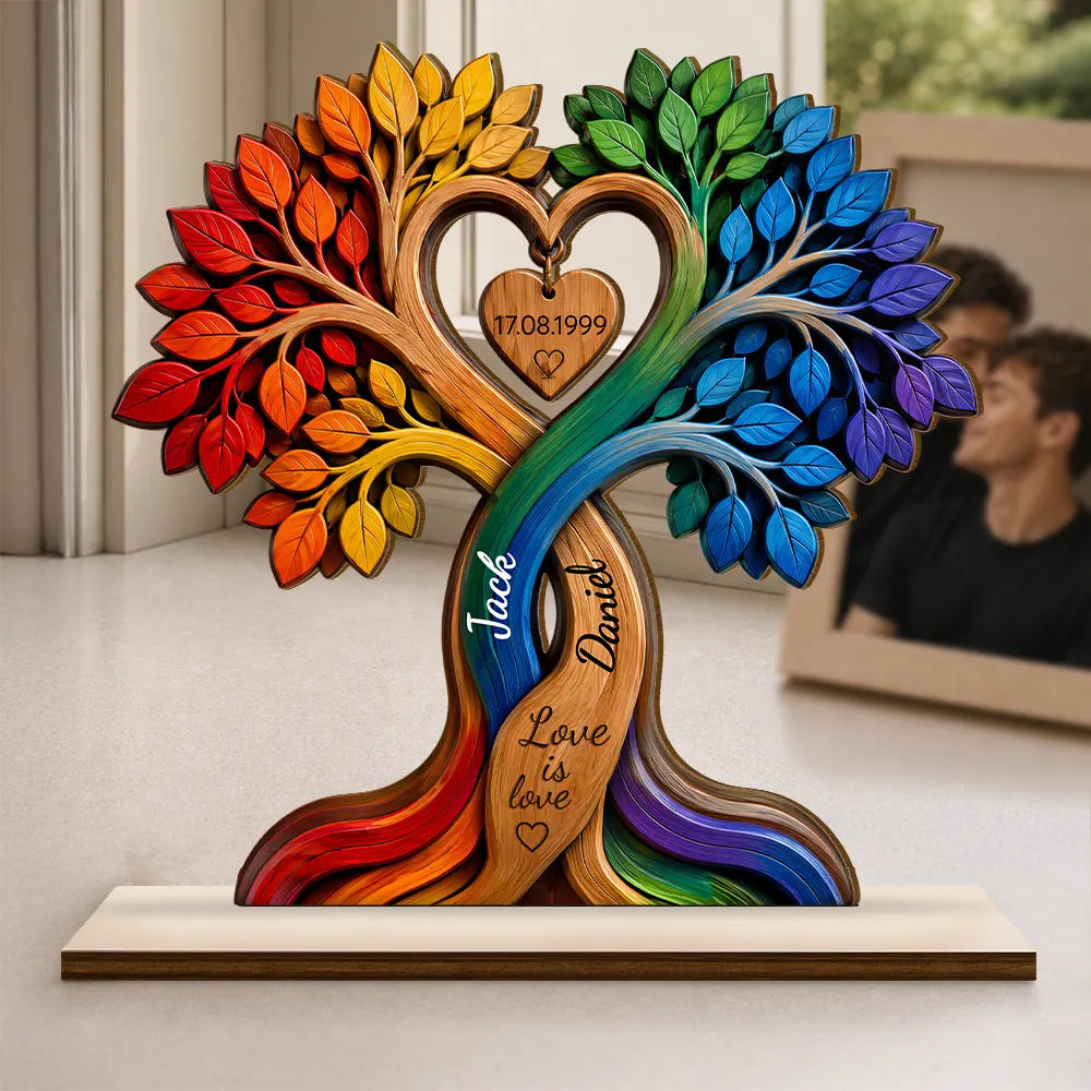 Anniversary, Gift For Couples, Romantic, Custom Text - Couple Heart Tree - Personalized Custom Shaped Wooden Plaque