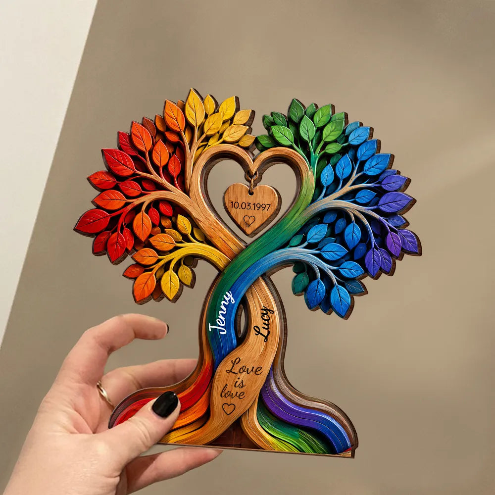 Anniversary, Gift For Couples, Romantic, Custom Text - Couple Heart Tree - Personalized Custom Shaped Wooden Plaque
