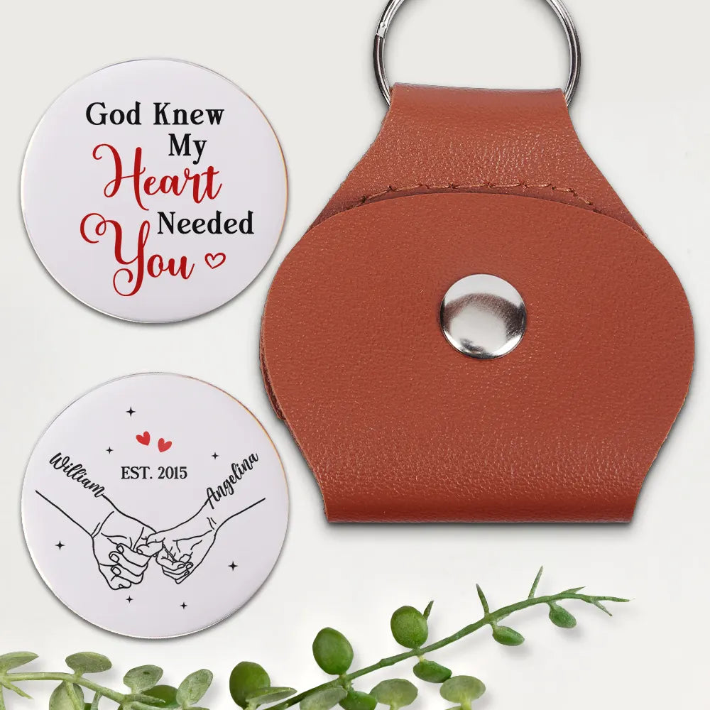 Gift For Couples,LGBT,Gift For Women,Gift For Men,Gift For Wife,Gift For Husband,Gift For Boyfriend,Gift For Girlfriend,Love,Top Market - Couple Holding Hands God Knew My Heart Needed You - Personalized Leather Pocket Hug