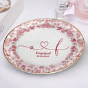 Gift For Couples, Gift For Wife, Gift For Girlfriend, Happy - Couple Initial Names Engaged Married Toile De Jouy Pattern - Personalized Round Ring Dish
