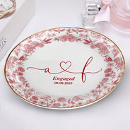 Gift For Couples, Gift For Wife, Gift For Girlfriend, Happy - Couple Initial Names Engaged Married Toile De Jouy Pattern - Personalized Round Ring Dish