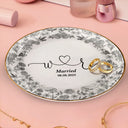 Gift For Couples, Gift For Wife, Gift For Girlfriend, Happy - Couple Initial Names Engaged Married Toile De Jouy Pattern - Personalized Round Ring Dish