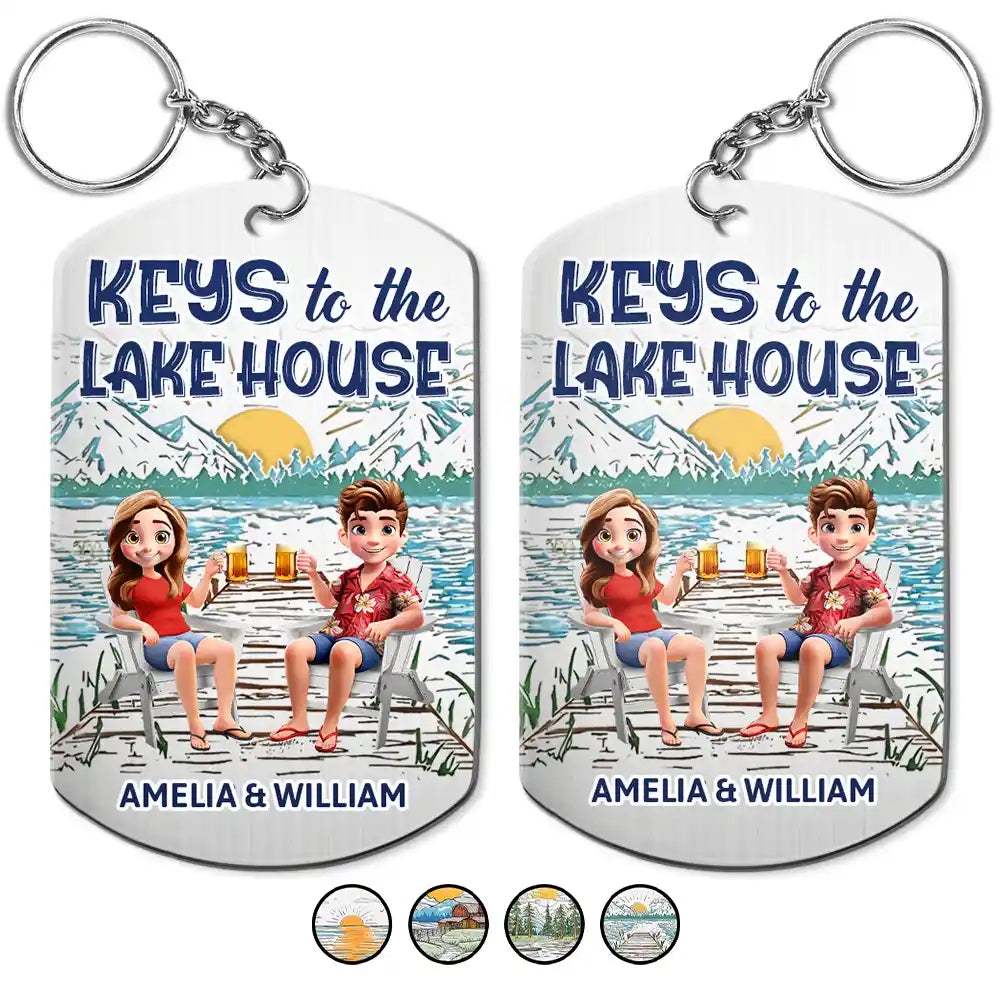 Couple Keys To The Lake House Beach House - Personalized Aluminum Keychain