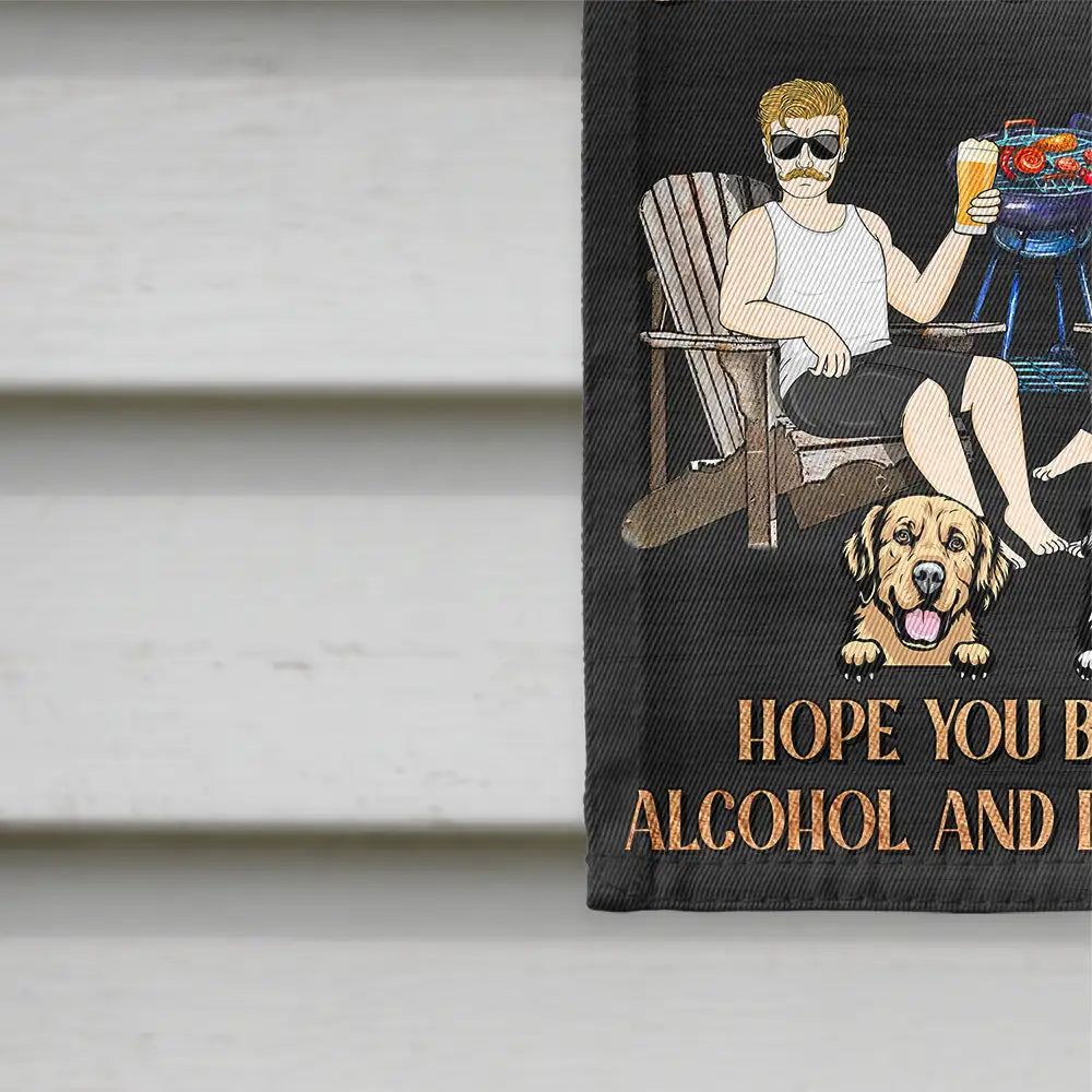 Gift For Couples,Gift For Husband,Gift For Boyfriend,Gift For Wife,Gift For Girlfriend,Pet Couple,Poolside,Happy - Couple Pool & Patio Bar Hope You Brought Alcohol & Dog Treats - Personalized Flag