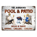 Gift For Couples,Gift For Husband,Gift For Wife,Gift For Boyfriend,Gift For Girlfriend,Patio,Poolside - Couple Pool & Patio Sipping Chilling - Personalized Classic Metal Signs