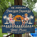 Gift For Couples,Gift For Husband,Gift For Wife,Gift For Boyfriend,Gift For Girlfriend,Poolside,Patio - Couple Poolside Paradise - Personalized Custom Shaped Metal Sign