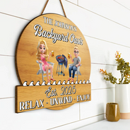 Gift For Couples,Gift For Husband,Gift For Wife,Gift For Boyfriend,Gift For Girlfriend,Patio,Poolside - Couple Poolside Paradise Relax Enjoy 3D Effect - Personalized Custom Shaped Wood Sign