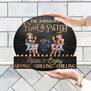 Gift For Couples,Gift For Husband,Gift For Wife,Gift For Boyfriend,Gift For Girlfriend,Patio,Poolside - Couple Poolside Paradise Relax Enjoy 3D Effect - Personalized Custom Shaped Wood Sign