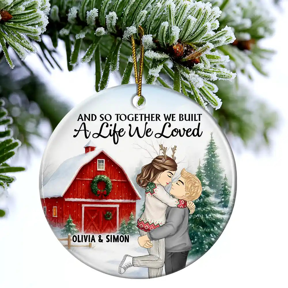 Christmas, Gift For Couples, Gift For Husband, Gift For Wife, Gift For Boyfriend, Happy - Couple Red Barn You & Me We Got This - Personalized Circle Ceramic Ornament