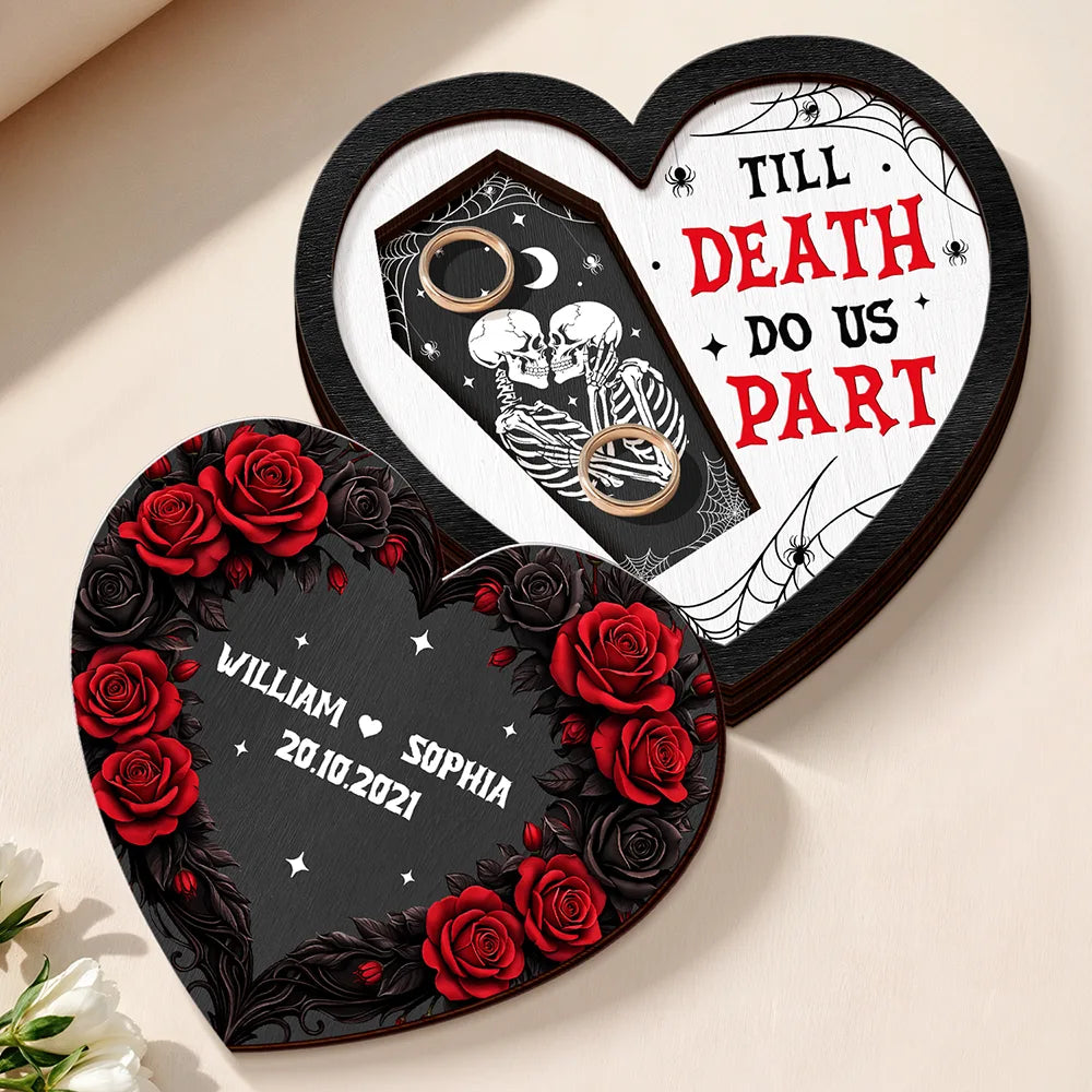 Couple Romance Till Death Do Us Part - Personalized 2-Layered Wooden Ring Dish