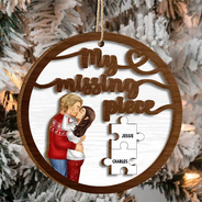Christmas,Gift For Couples,Gift For Husband,Gift For Wife,Gift For Boyfriend,Gift For Girlfriend,Happy - Couple Side View My Missing Piece - Personalized 2-Layered Wooden Ornament