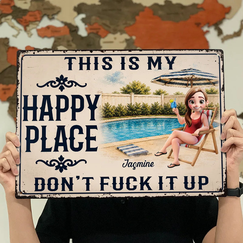 Summer, Gift For Couples, Top Market, Humorous, Vector - Couple Summer This Is Our Happy Place - Personalized Classic Metal Signs