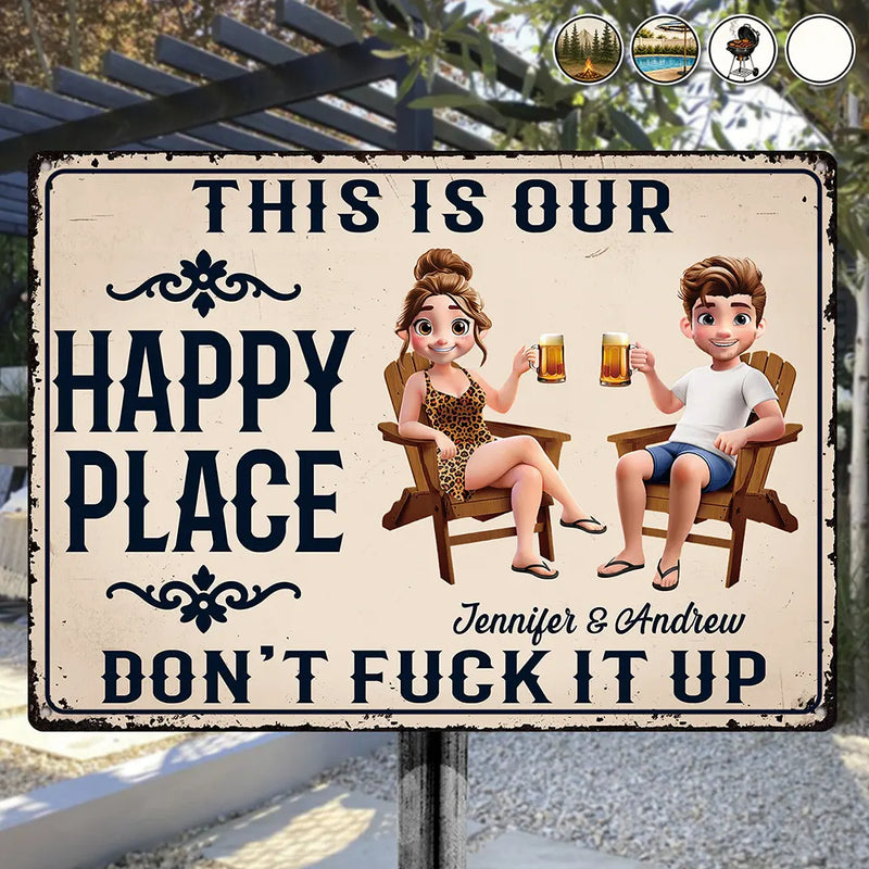 Summer, Gift For Couples, Top Market, Humorous, Vector - Couple Summer This Is Our Happy Place - Personalized Classic Metal Signs