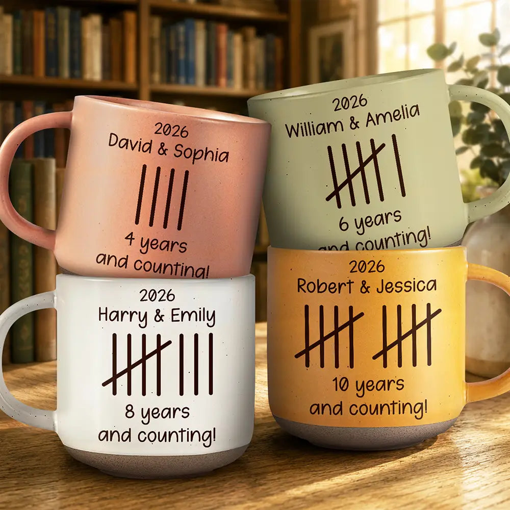 Top Market,Wedding Anniversary,Romantic,Gift For Couples,Icon - Couple Wedding Anniversary Gift Tally Mark - Personalized Pottery Mug